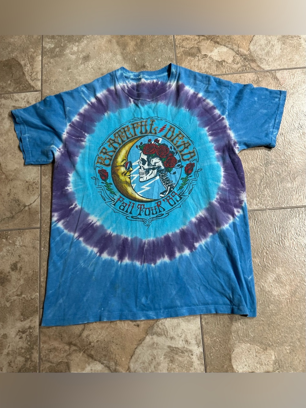 Grateful Dead Tie-Dye Tee - Blue, Purple, Teal is a size Large.